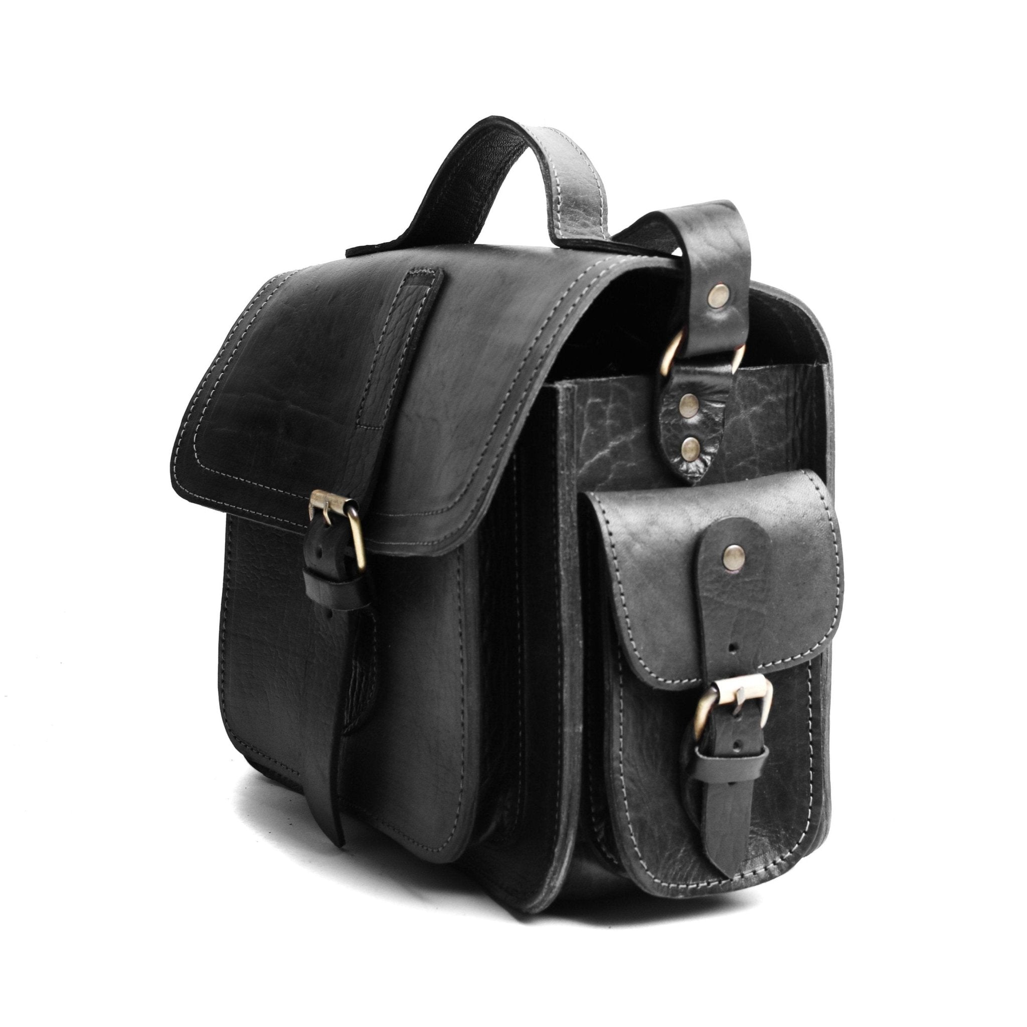 Black Leather Camera Satchel Bag - Artisan Stories