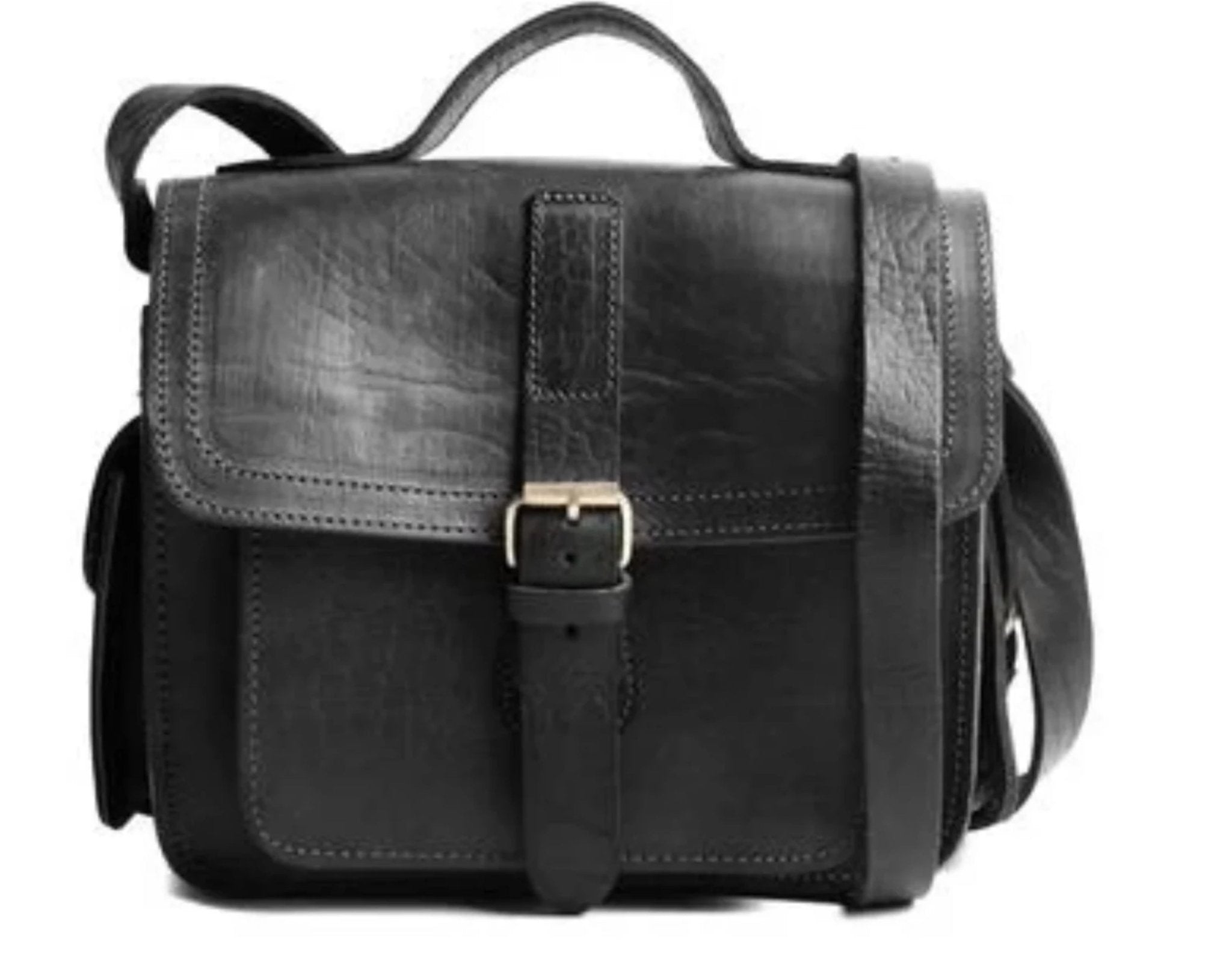 Black Leather Camera Satchel Bag - Artisan Stories