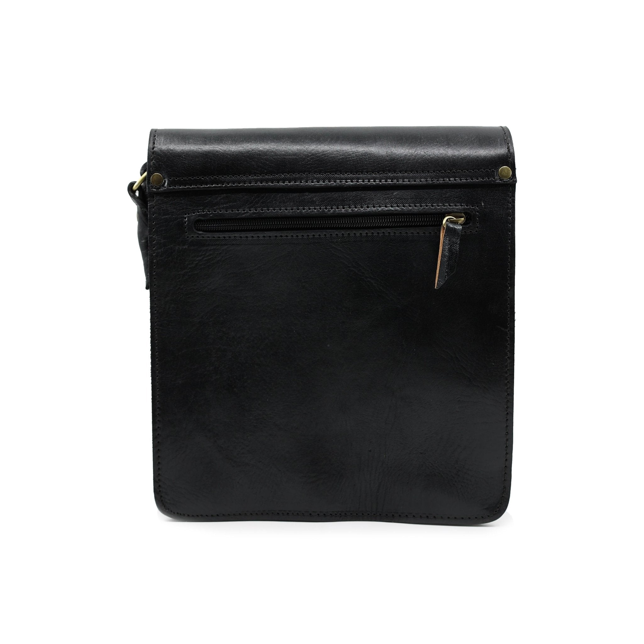 Black leather Midi Messenger Bag - Artisan Stories