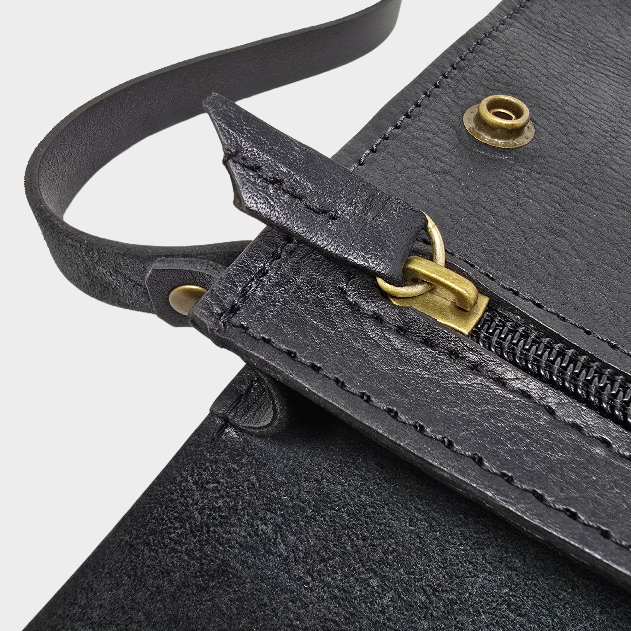 Black Small Leather Crossbody Bag with Pop Bag Closure - Artisan Stories