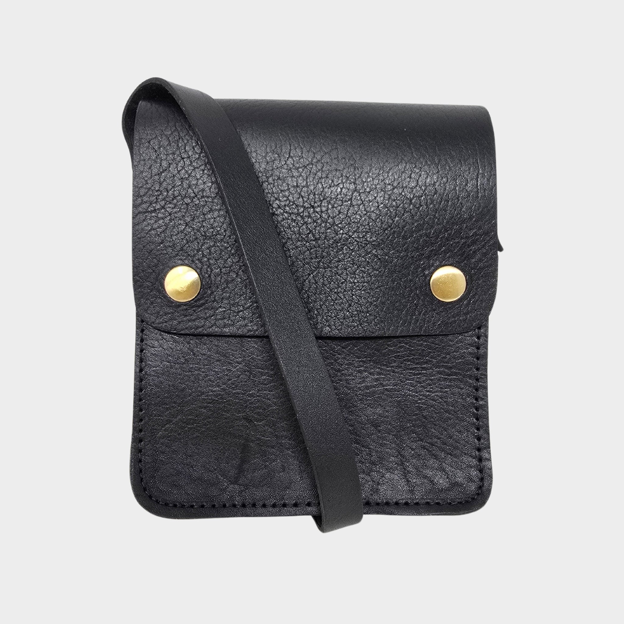 Black Small Leather Crossbody Bag with Pop Bag Closure - Artisan Stories