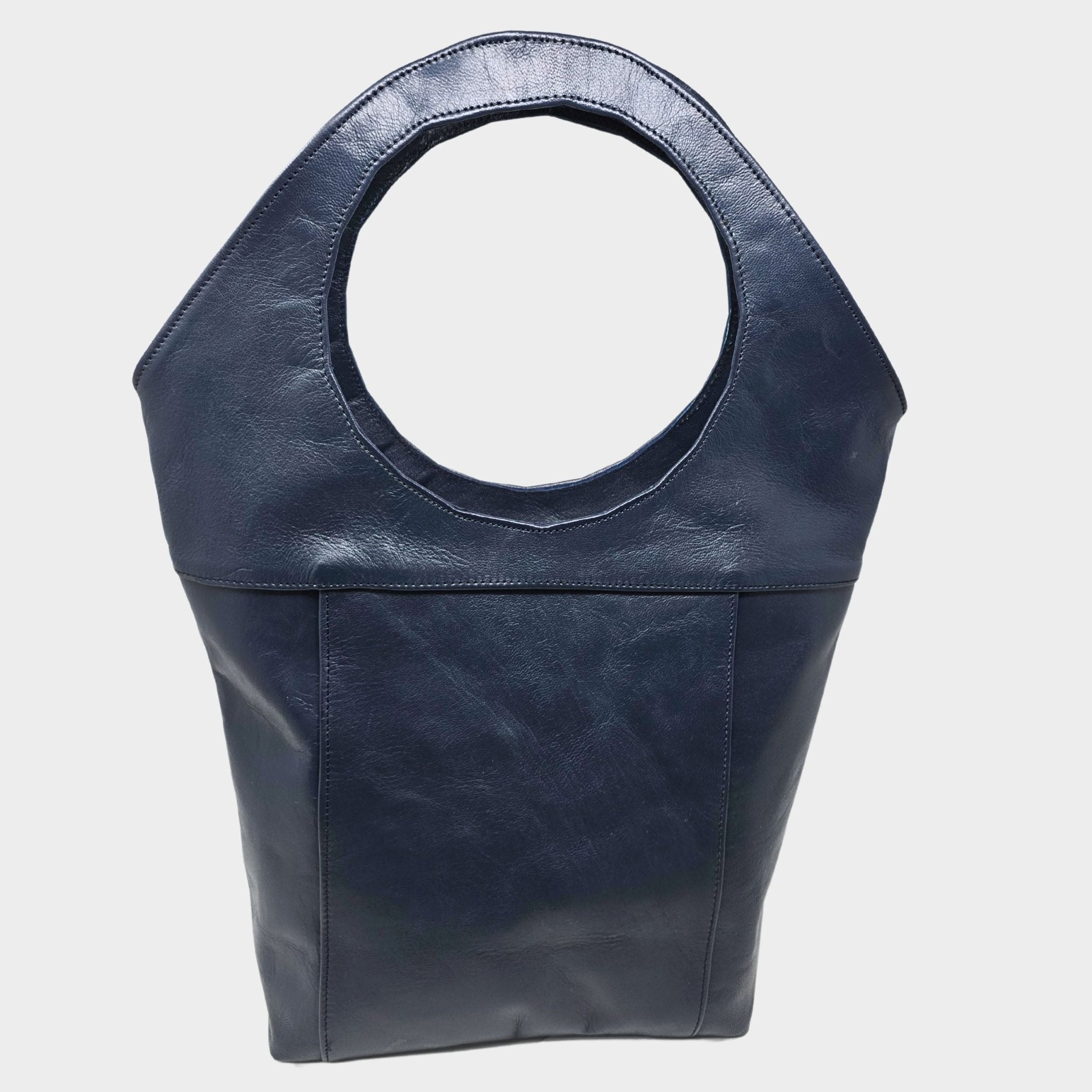 Bob Leather Tote Navy Blue - Artisan Stories