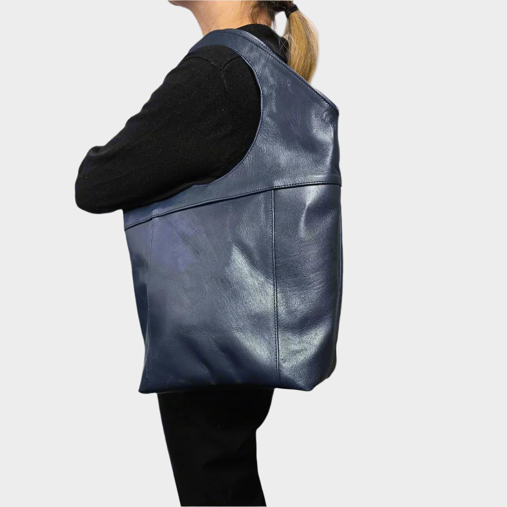 Bob Leather Tote Navy Blue - Artisan Stories