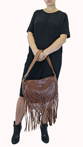 Handwoven Moroccan Leather Fringe Messenger Bag – Bohemian Crossbody & Shoulder Bag