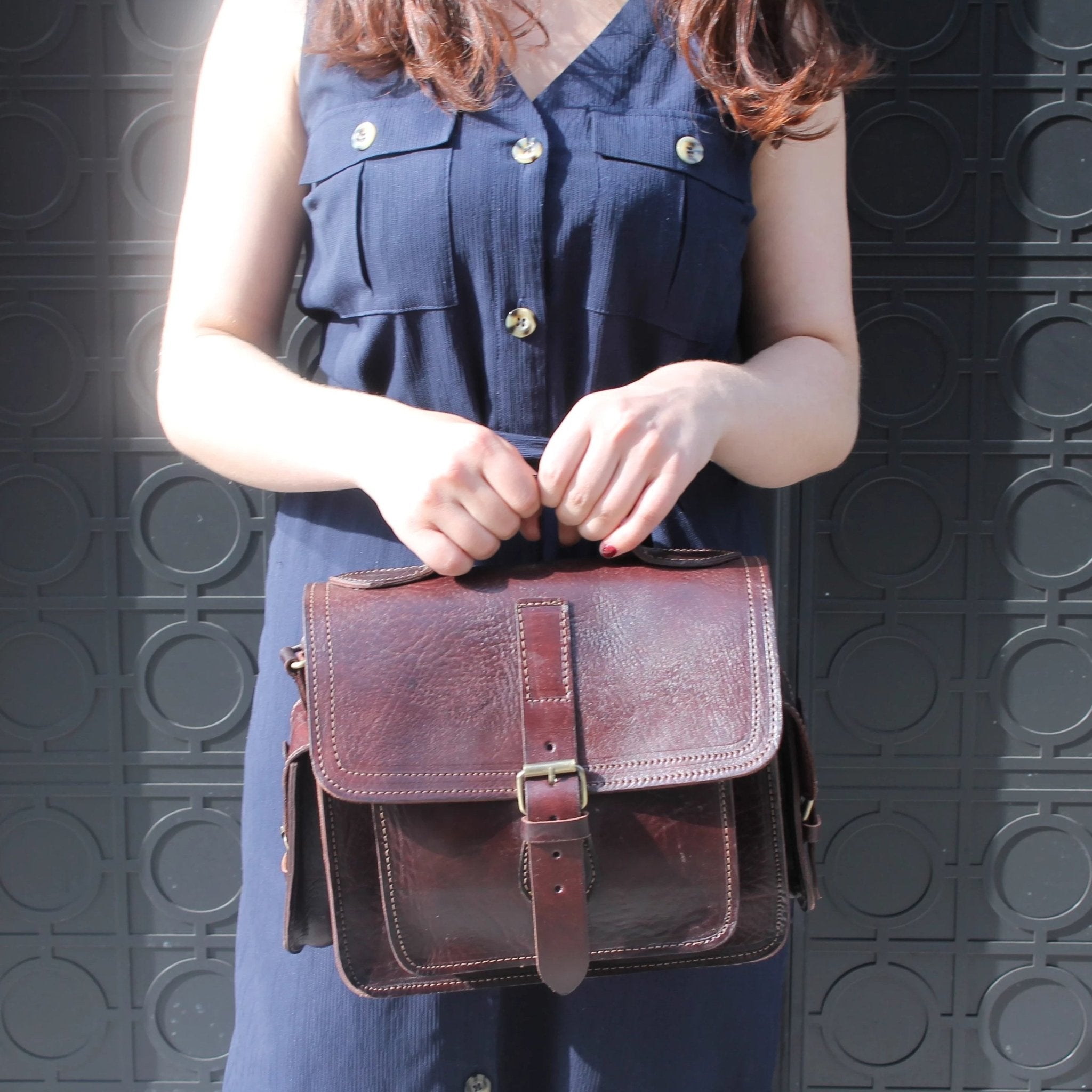 Camera Dark Brown Leather Satchel Bag - Artisan Stories