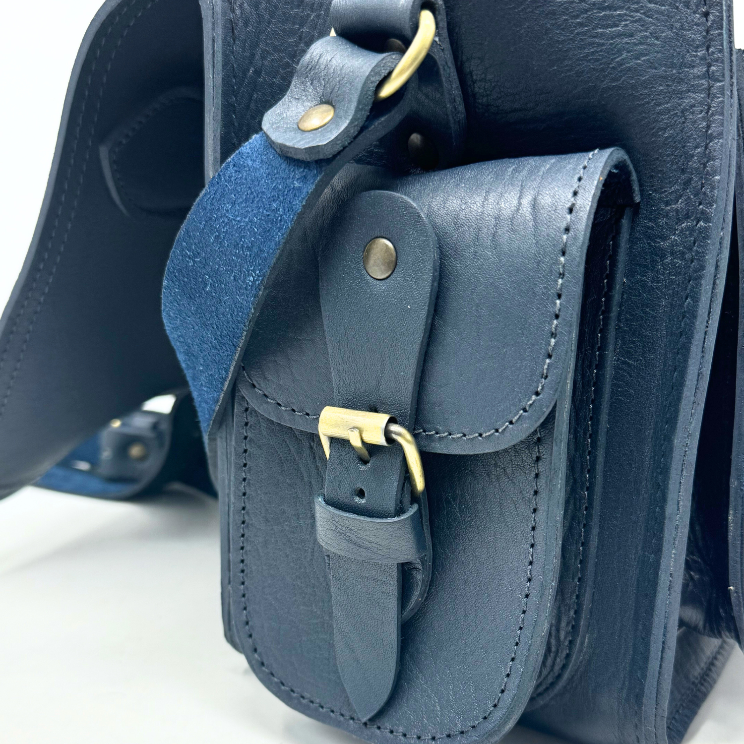 Blue Leather Camera Satchel Bag