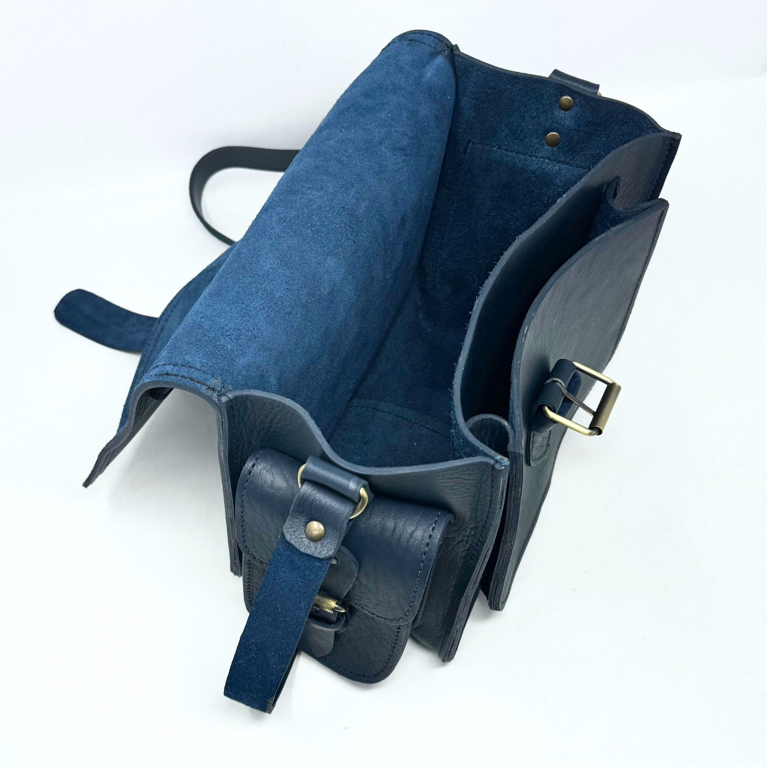 Blue Leather Camera Satchel Bag