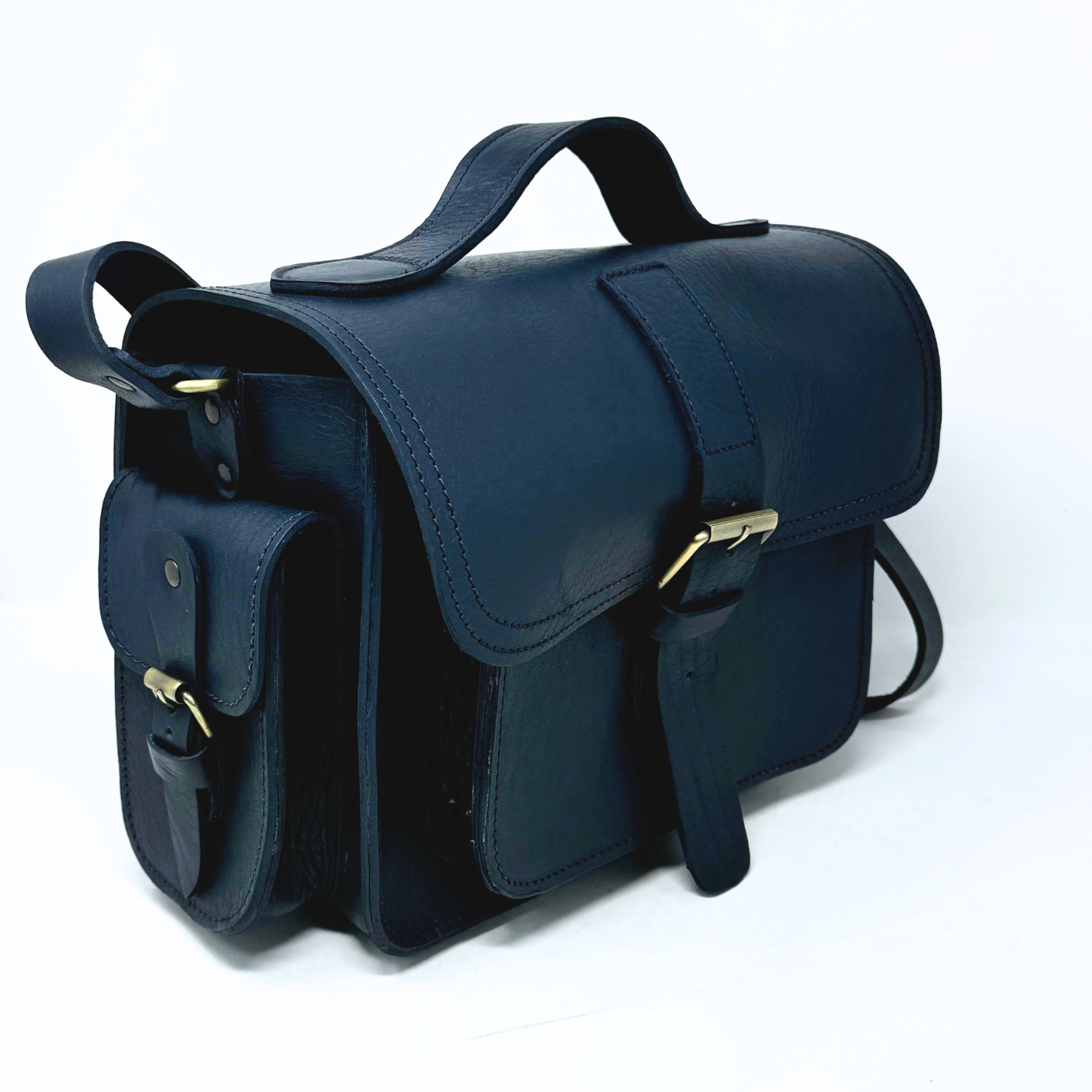 Blue Leather Camera Satchel Bag