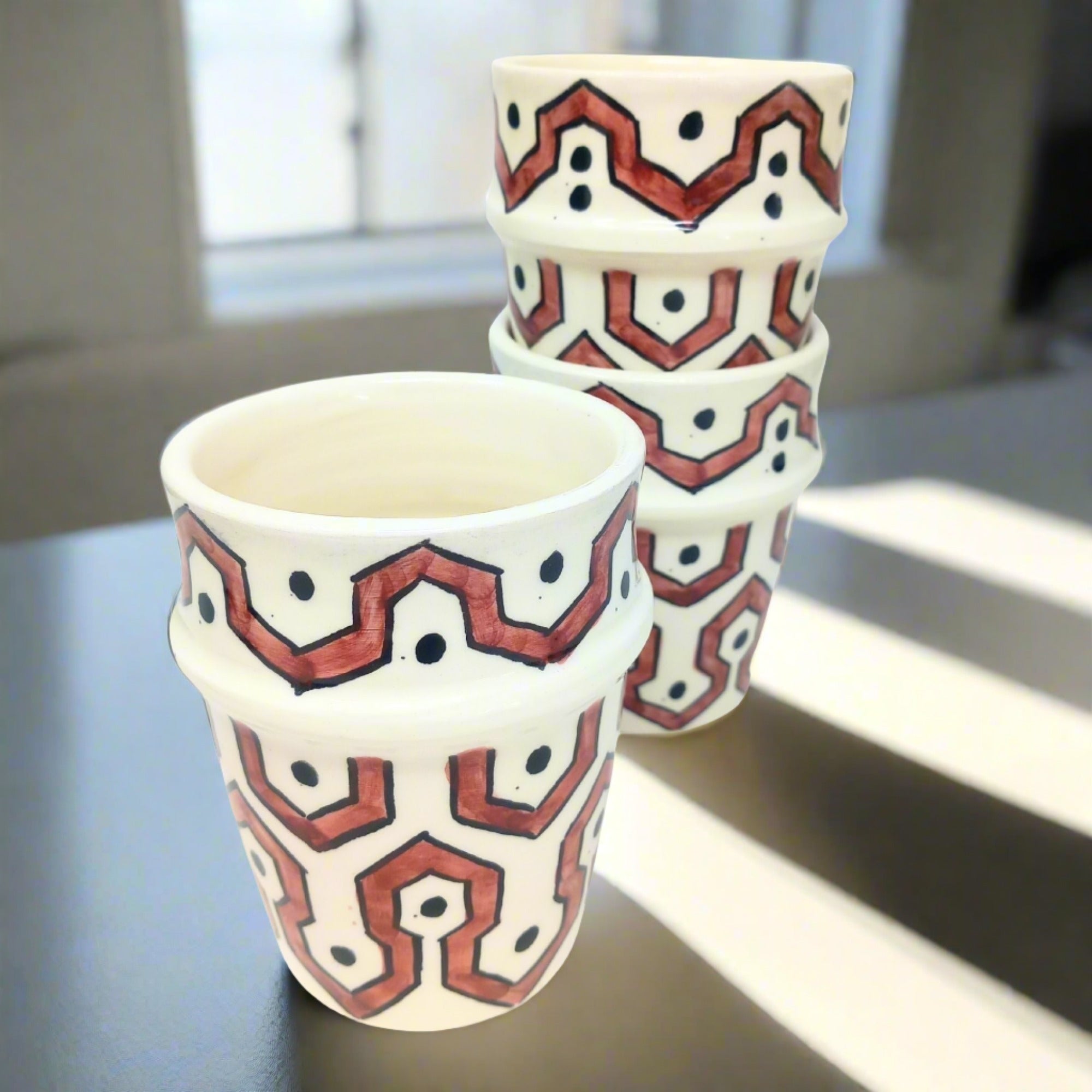 Ceramic Cup with hand painted geometric deign - Artisan Stories