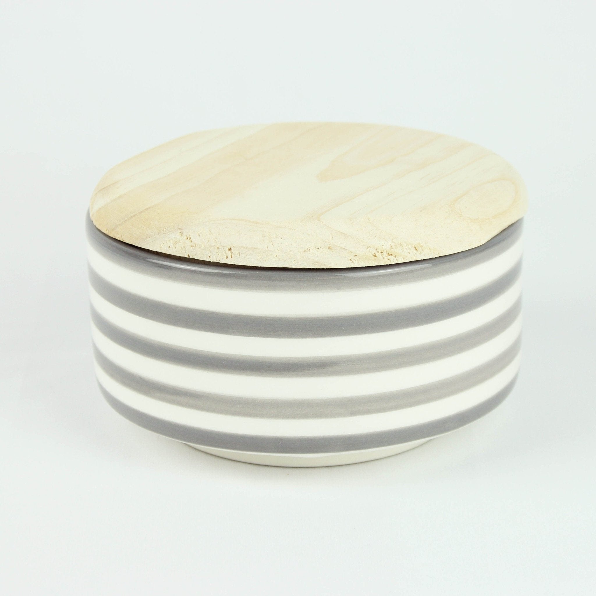 Ceramic Striped Dish Storage with wooden lid - Artisan Stories