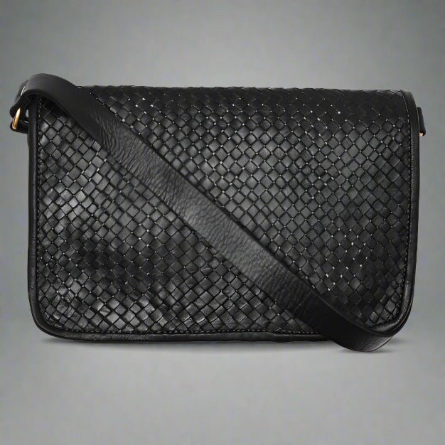 Charlotte Woven Leather Shoulder Bag black - Artisan Stories