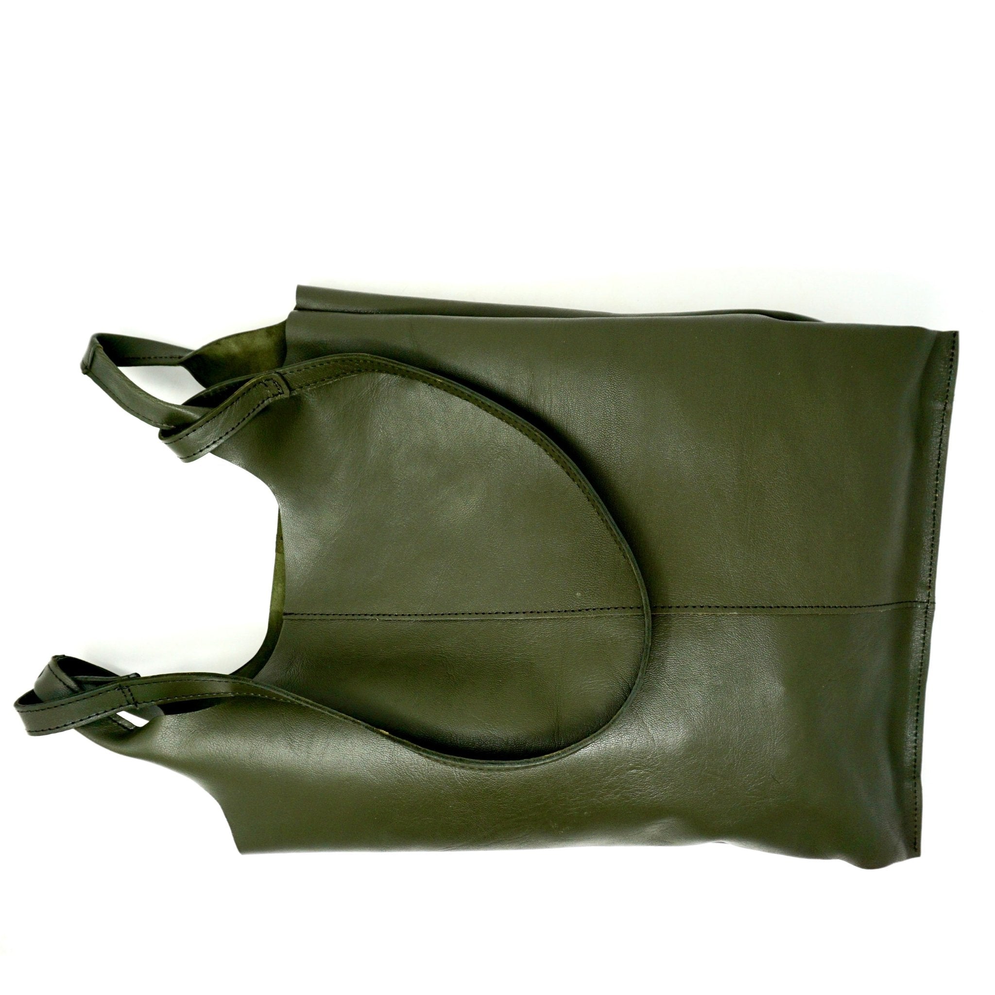 Classic Leather Tote carrier Bag - Khaki Green - Artisan Stories