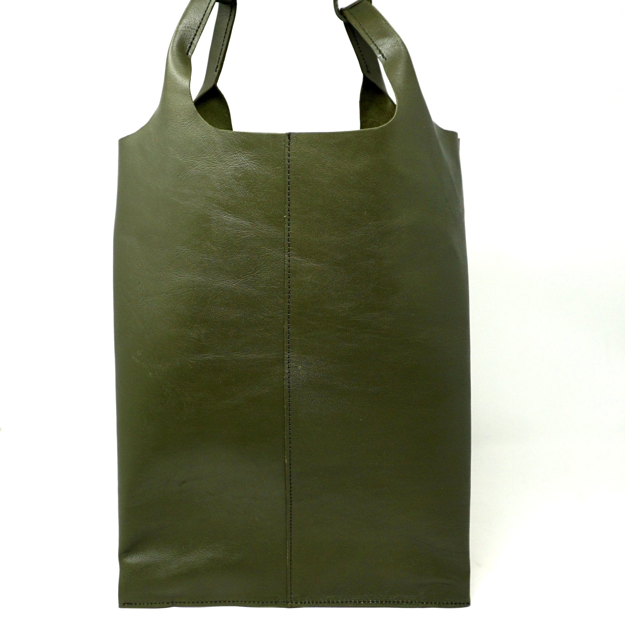 Classic Leather Tote carrier Bag - Khaki Green - Artisan Stories