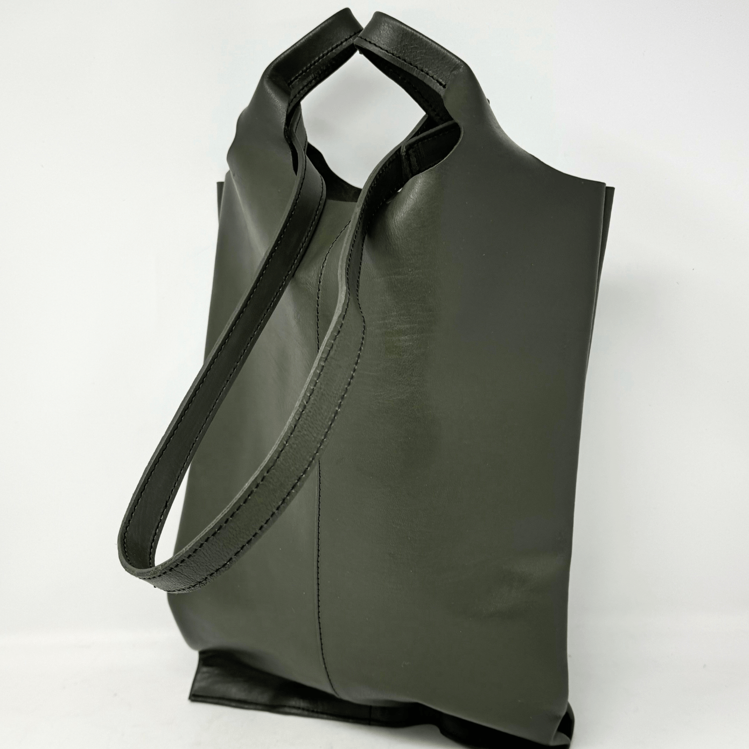 Classic Leather Tote carrier Bag - Khaki Green - Artisan Stories