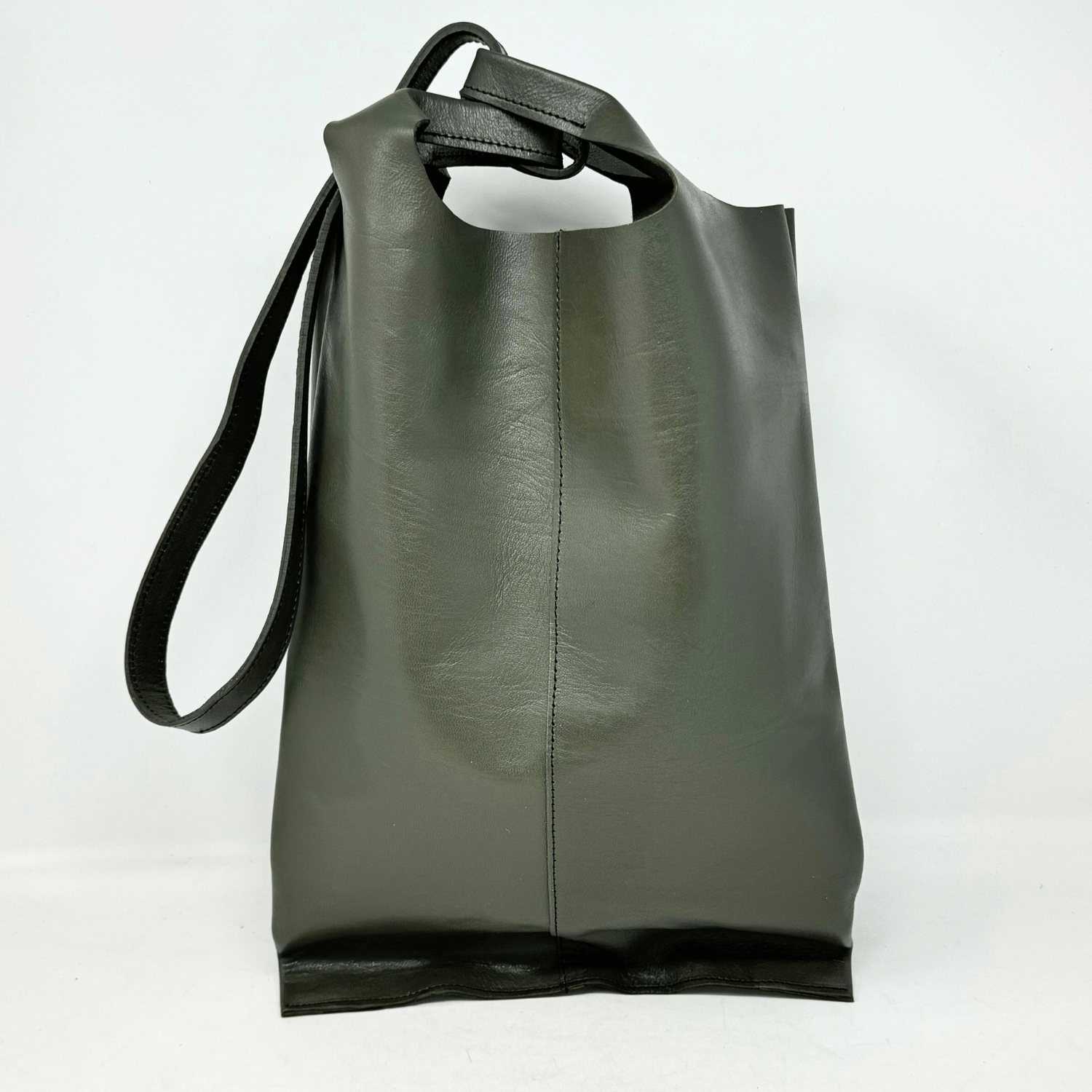 Classic Leather Tote carrier Bag - Khaki Green - Artisan Stories