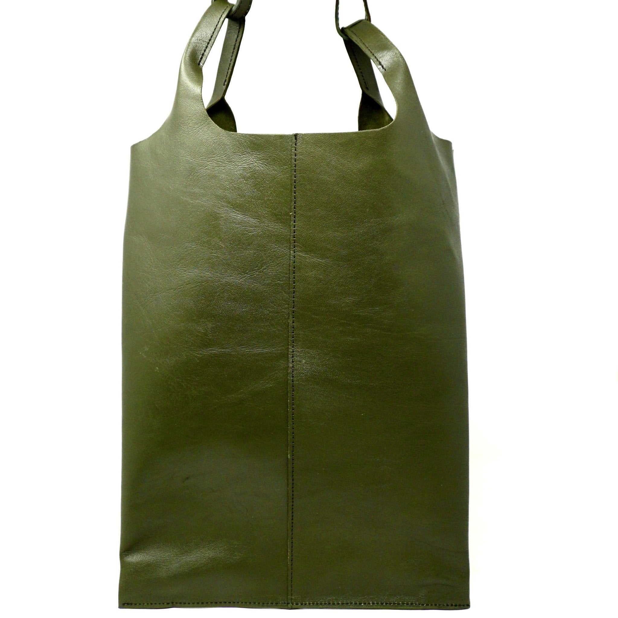 Classic Leather Tote carrier Bag - Khaki Green - Artisan Stories