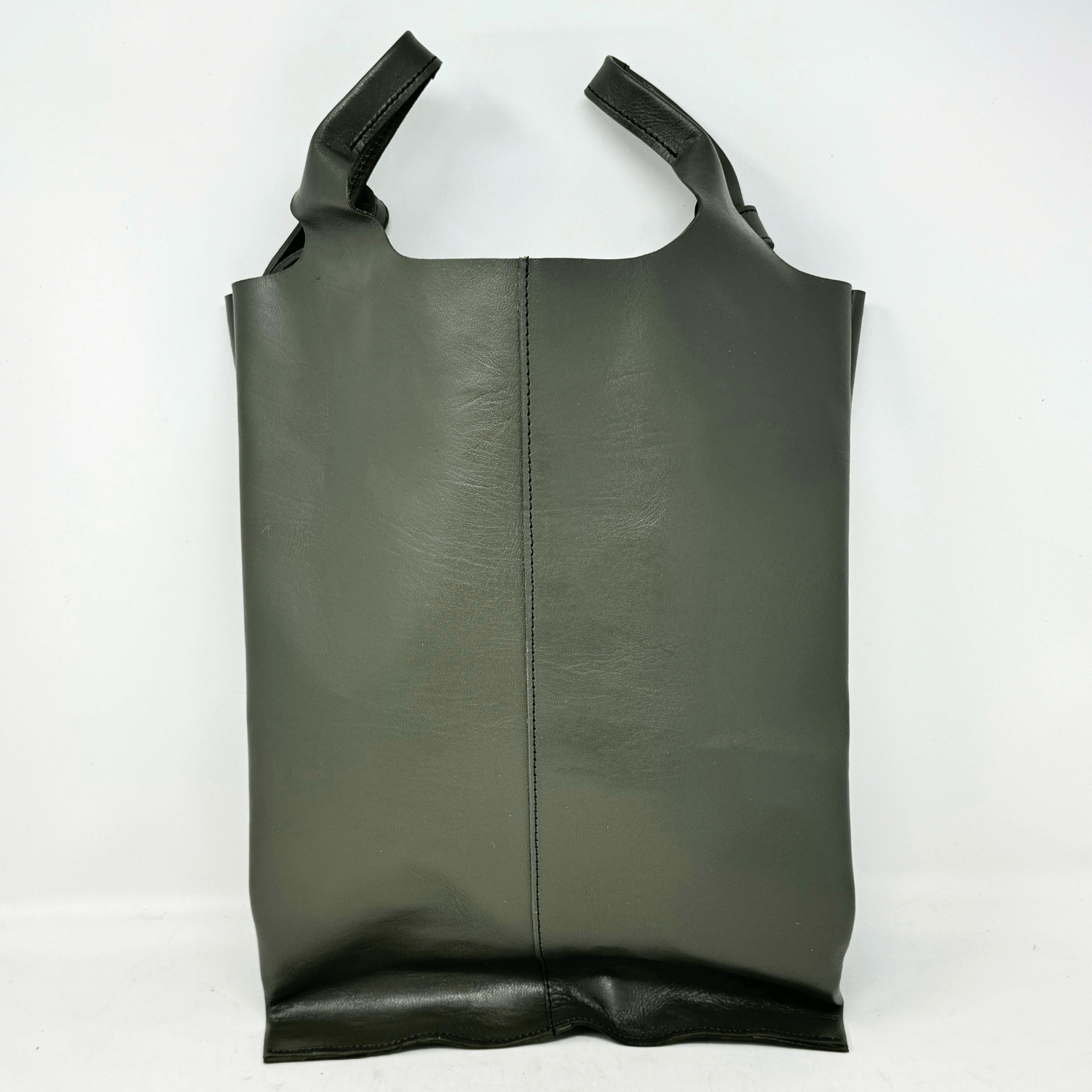 Classic Leather Tote carrier Bag - Khaki Green - Artisan Stories