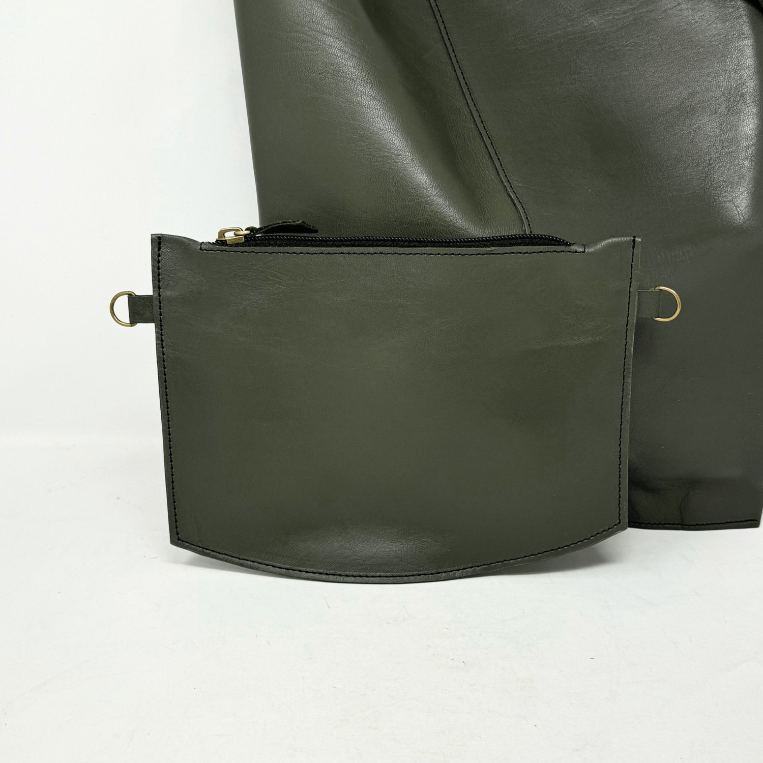 Classic Leather Tote carrier Bag - Khaki Green - Artisan Stories