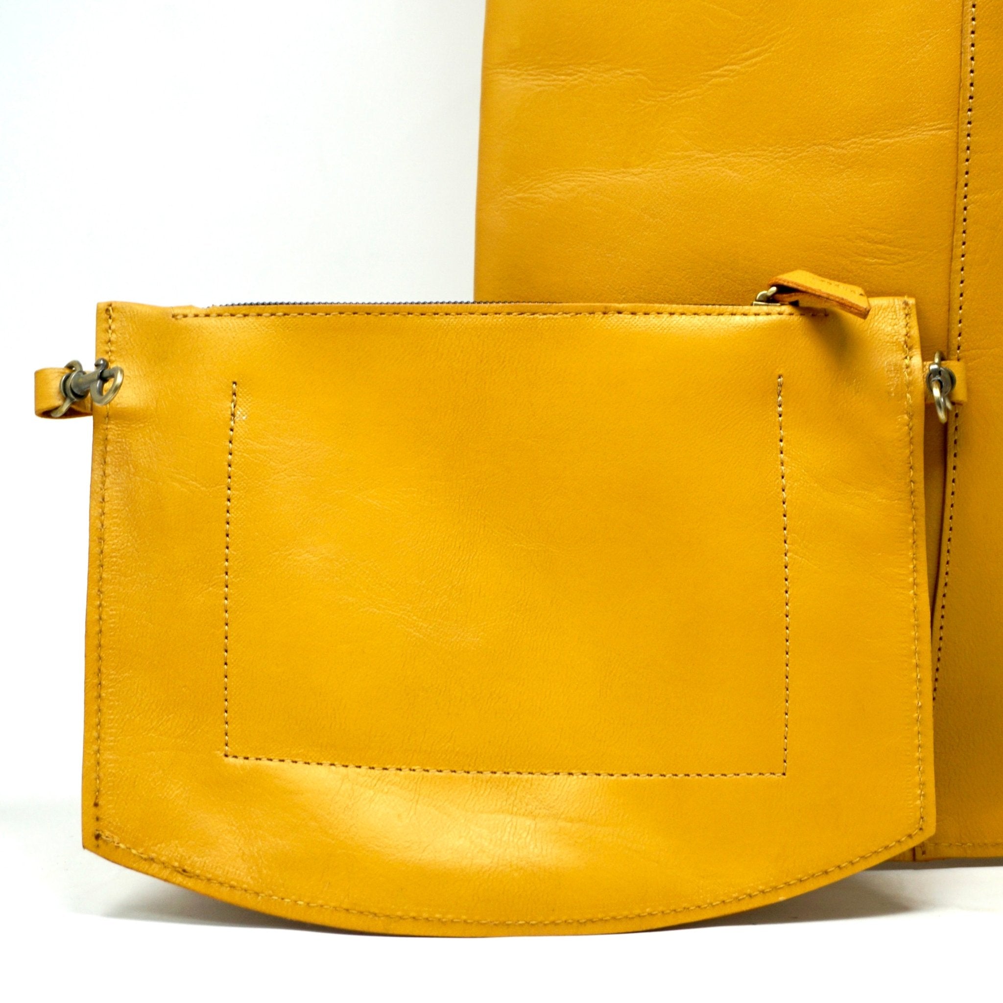 Classic Leather Tote carrier Bag - yellow - Artisan Stories