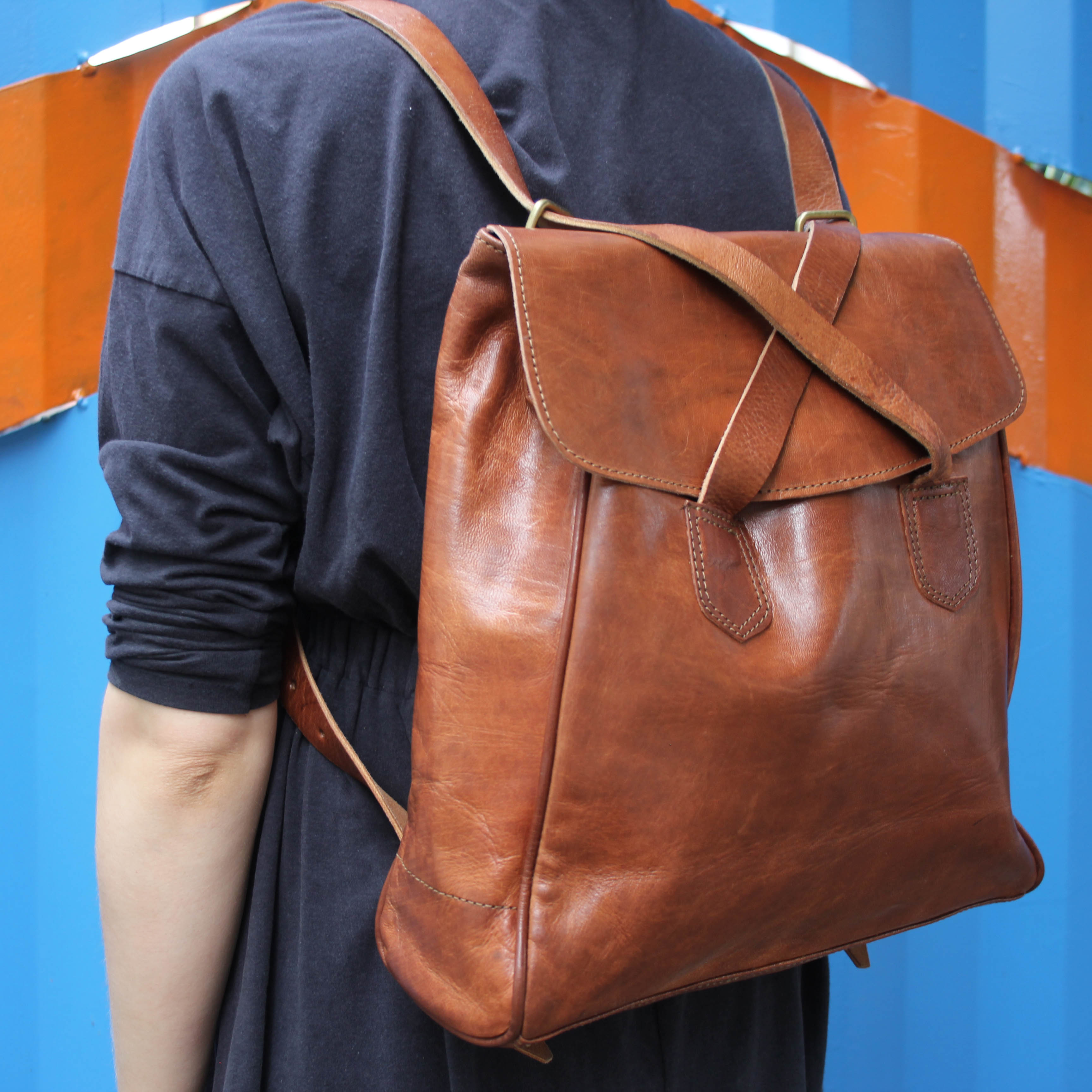 Backpack Tote Light Brown Leather Bag