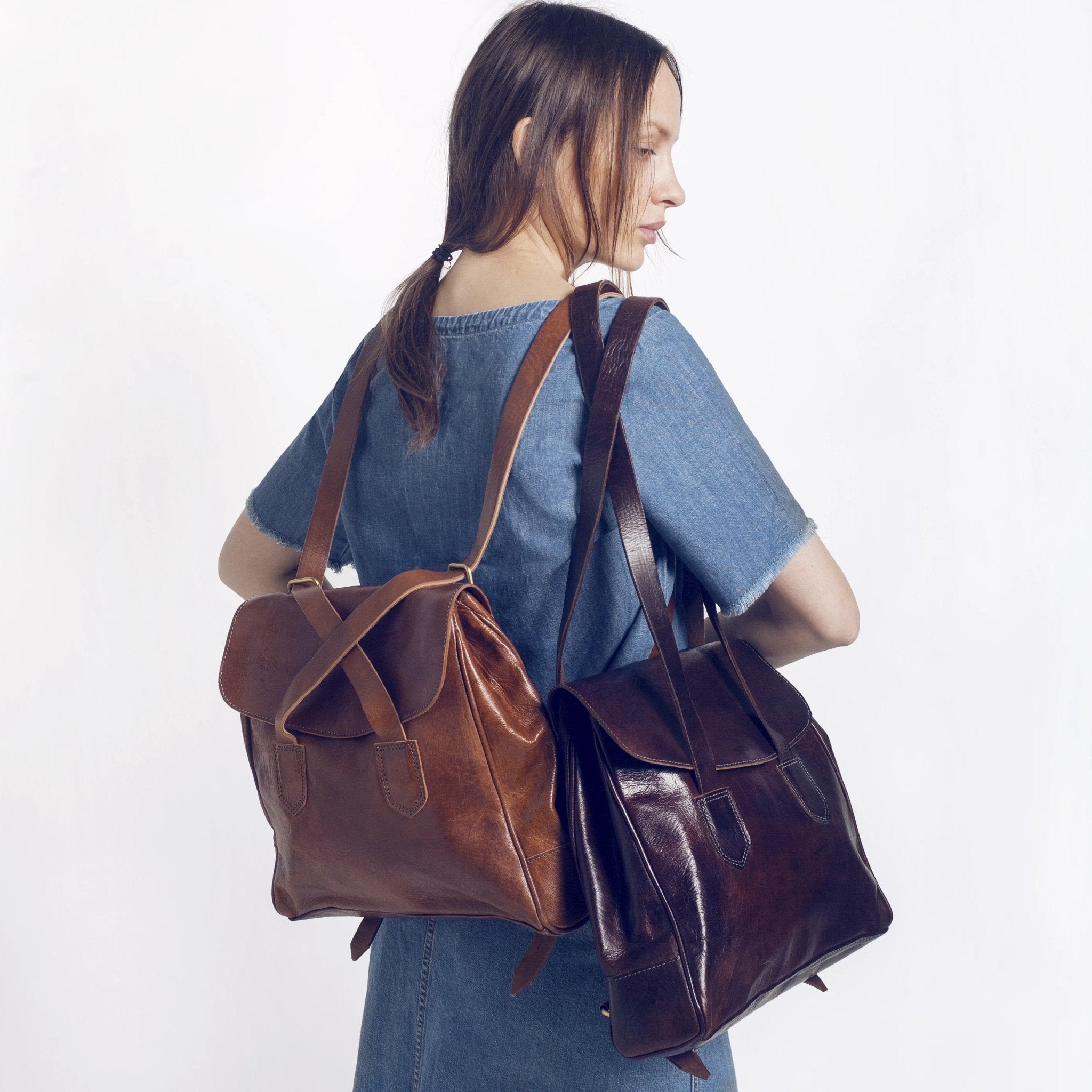 Convertible Leather Tote Backpack Cleo In Chocolate Brown - Artisan Stories