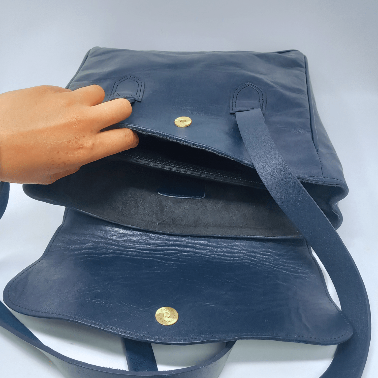 Convertible Leather Tote Backpack Cleo In Navy Blue - Artisan Stories