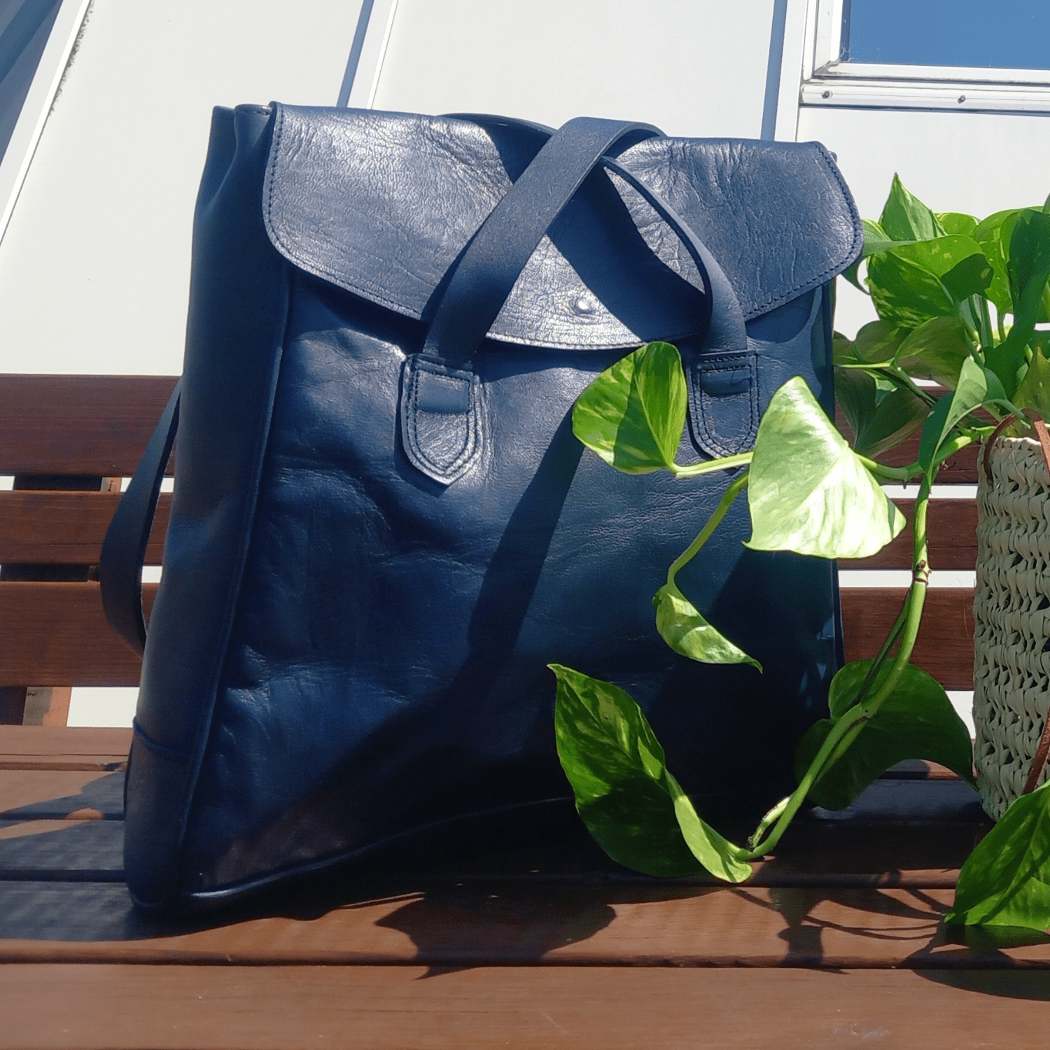 Convertible Leather Tote Backpack Cleo In Navy Blue - Artisan Stories