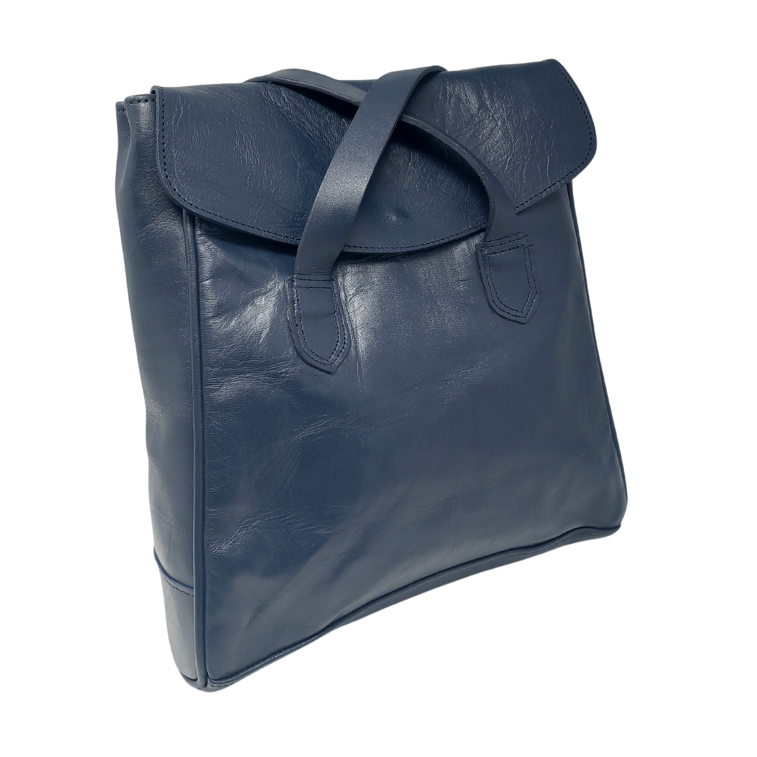 Convertible Leather Tote Backpack Cleo In Navy Blue - Artisan Stories