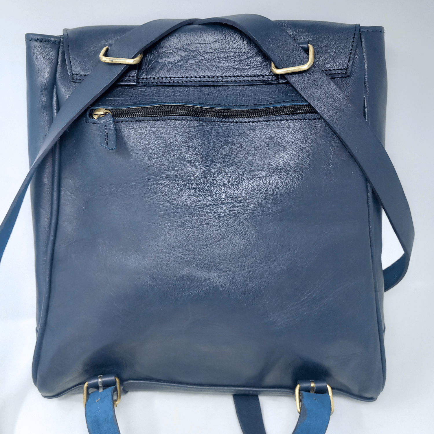 Convertible Leather Tote Backpack Cleo In Navy Blue - Artisan Stories