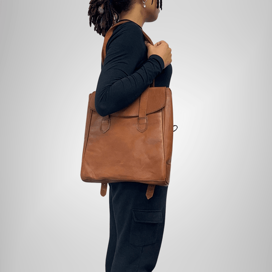 Convertible Leather Tote Backpack Cleo In Tan Brown - Artisan Stories