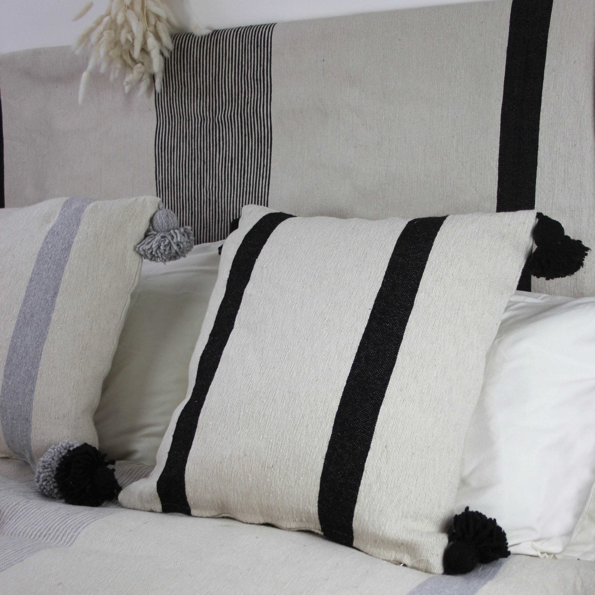 Cream Striped Pom Pom Cushions - Artisan Stories