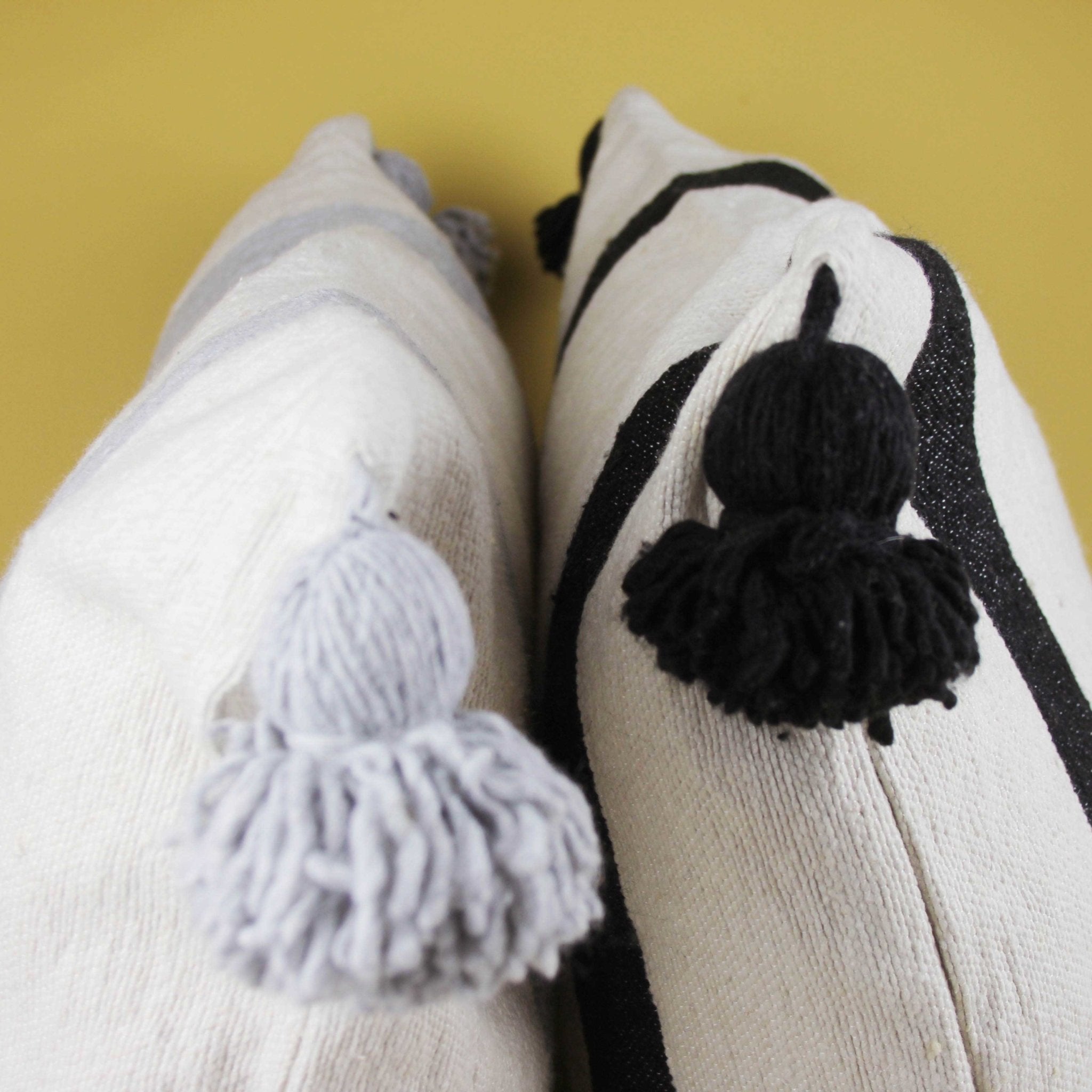 Cream Striped Pom Pom Cushions - Artisan Stories