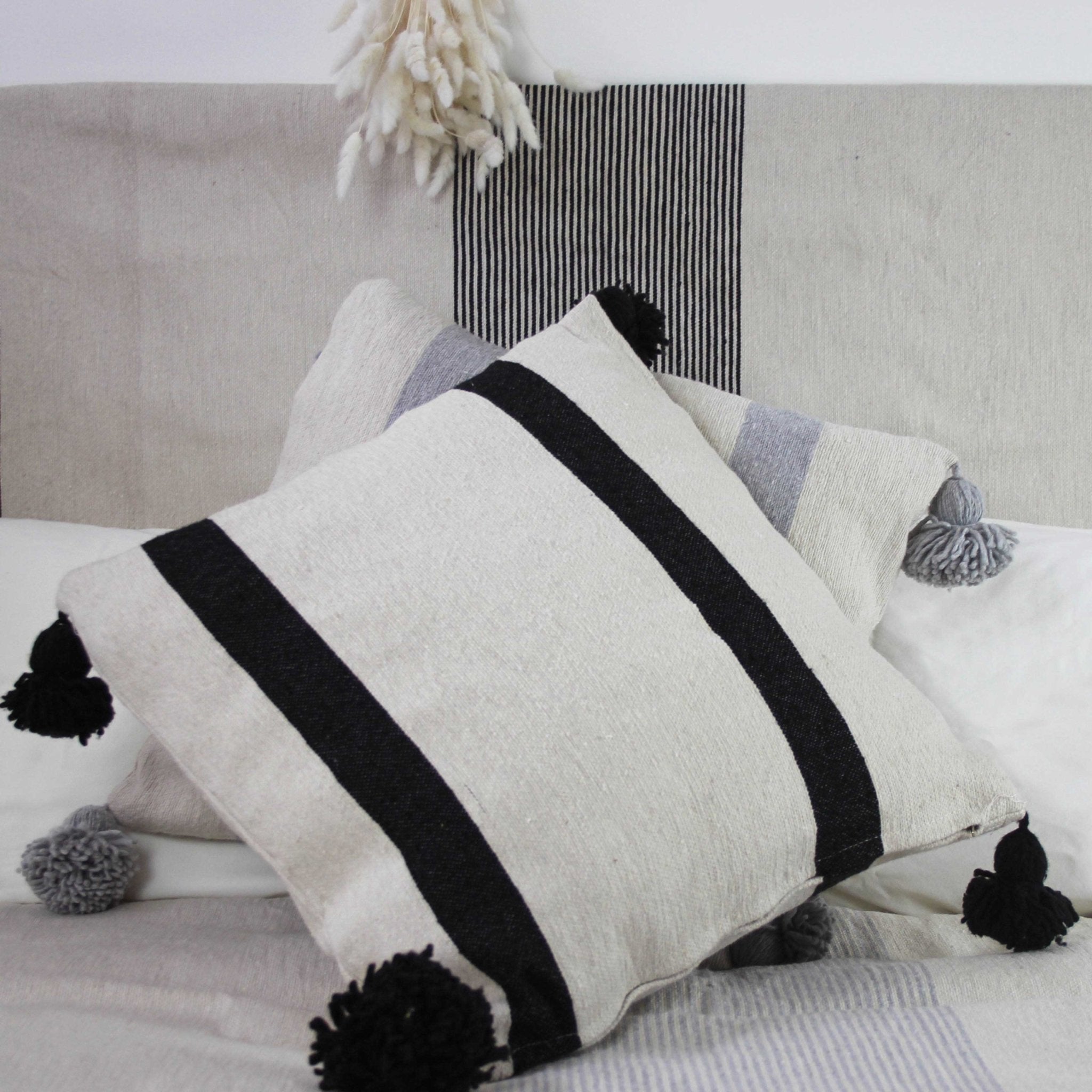 Cream Striped Pom Pom Cushions - Artisan Stories