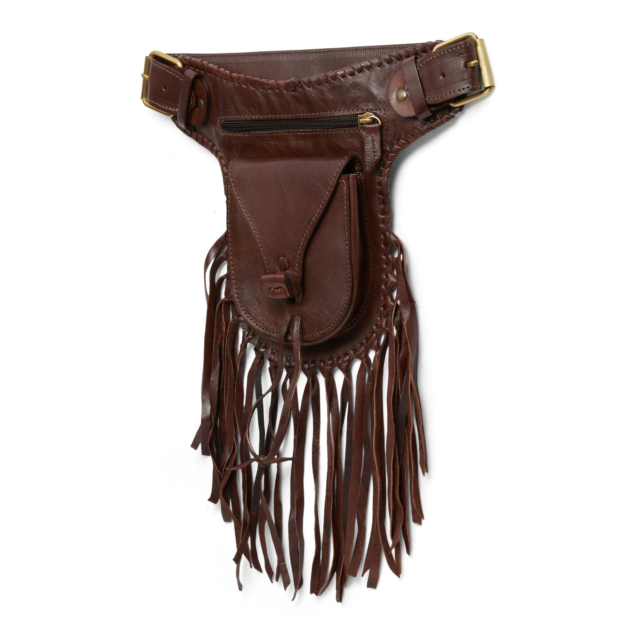 Dark Brown Navajo tassels Leather Bumbag - Artisan Stories