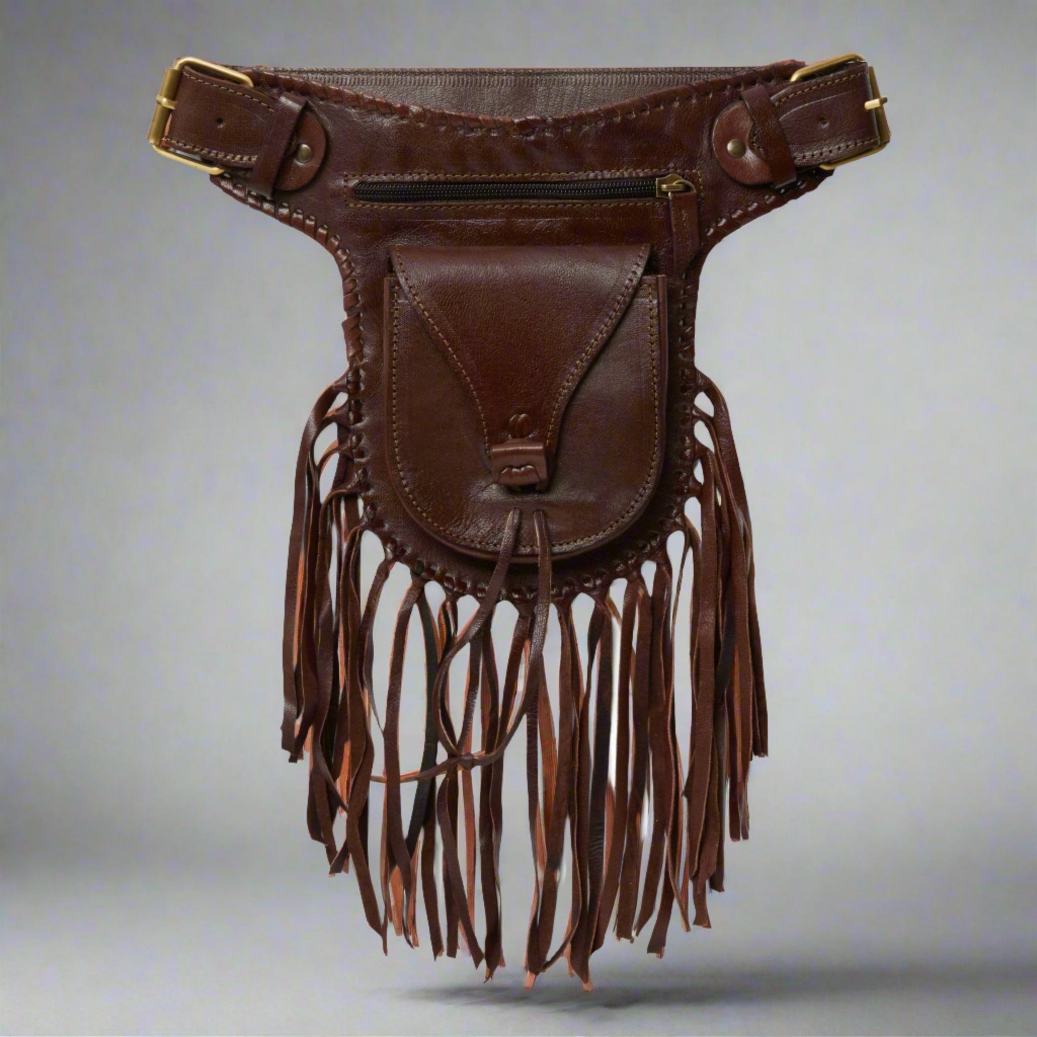 Dark Brown Navajo tassels Leather Bumbag - Artisan Stories