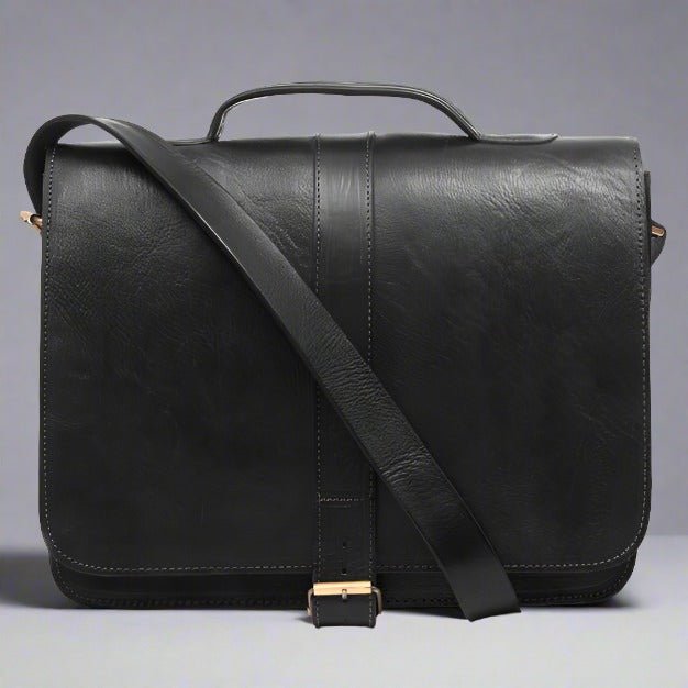 Darwin leather black messenger briefcase - Artisan Stories