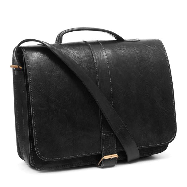 Darwin leather black messenger briefcase - Artisan Stories