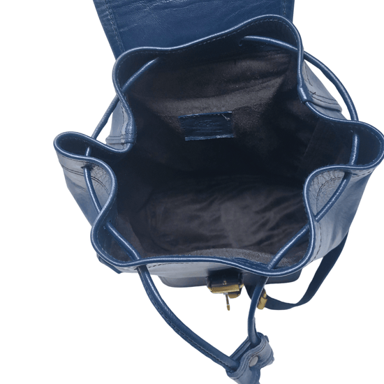 Drawstring Leather Backpack Navy Blue Sac A Do - Artisan Stories