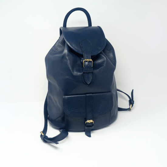 Drawstring Leather Backpack Navy Blue Sac A Do - Artisan Stories