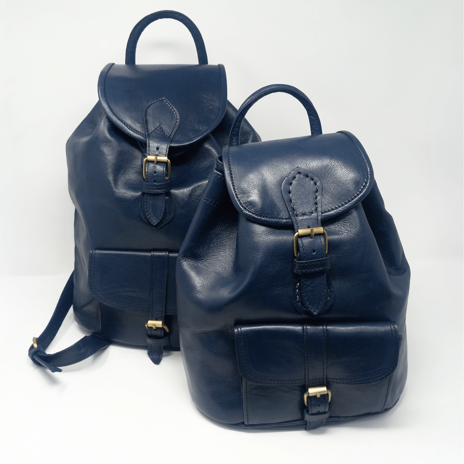 Drawstring Leather Backpack Navy Blue Sac A Do - Artisan Stories