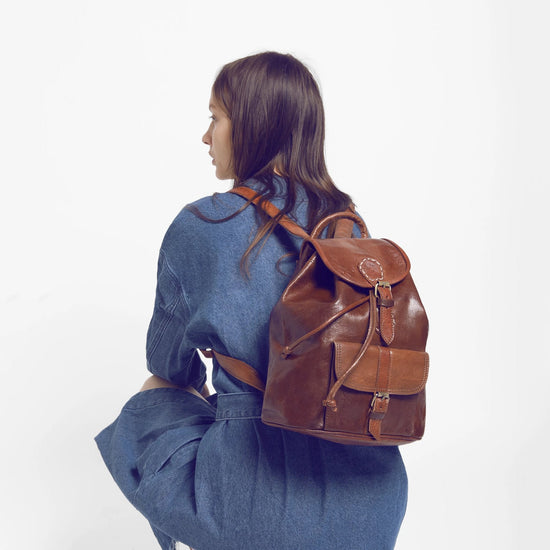 Drawstring Leather Backpack Tan Brown Sac A Do - Artisan Stories