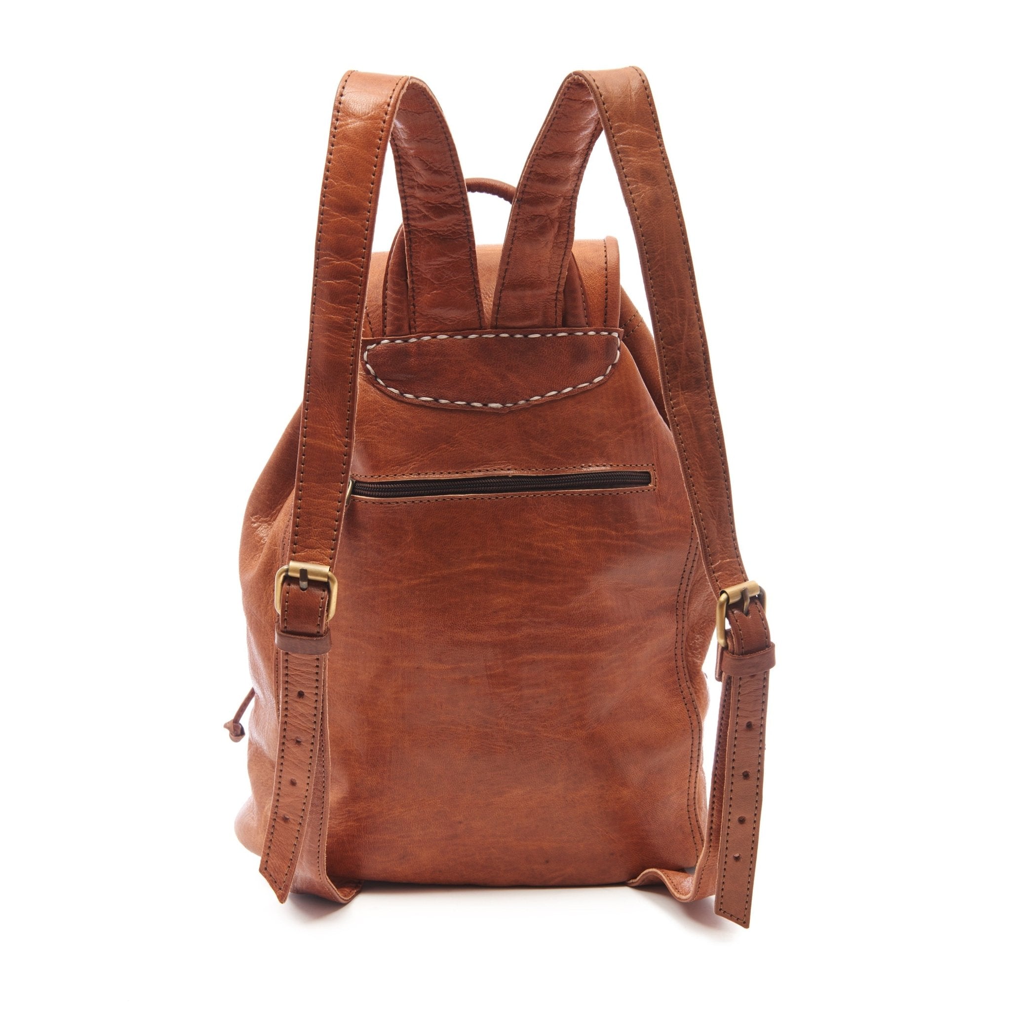 Drawstring Leather Backpack Tan Brown Sac A Do - Artisan Stories