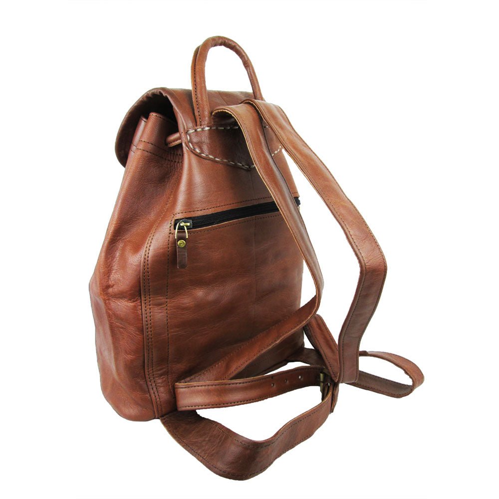 Drawstring Leather Backpack Tan Brown Sac A Do - Artisan Stories