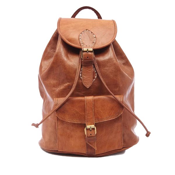 Drawstring Leather Backpack Tan Brown Sac A Do - Artisan Stories