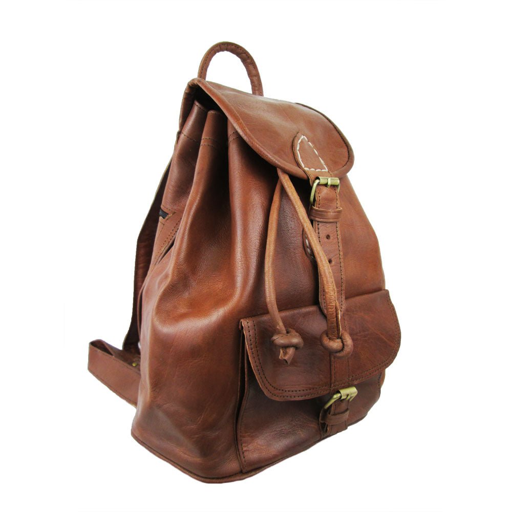 Drawstring Leather Backpack Tan Brown Sac A Do - Artisan Stories