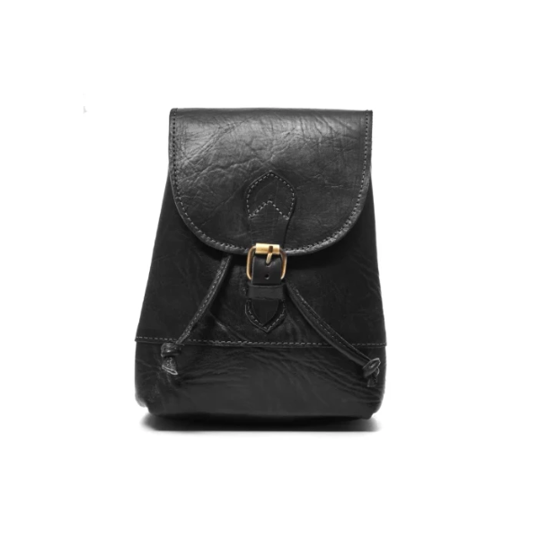 Mini Drawstring Backpack Purse Leather Small Black