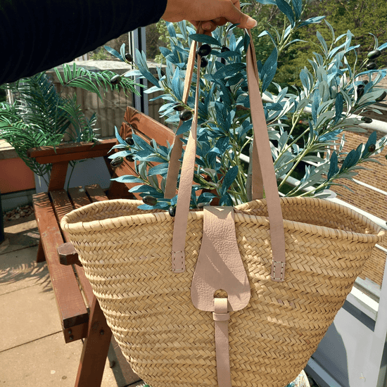 French shopper Basket leather loop closing - Artisan Stories