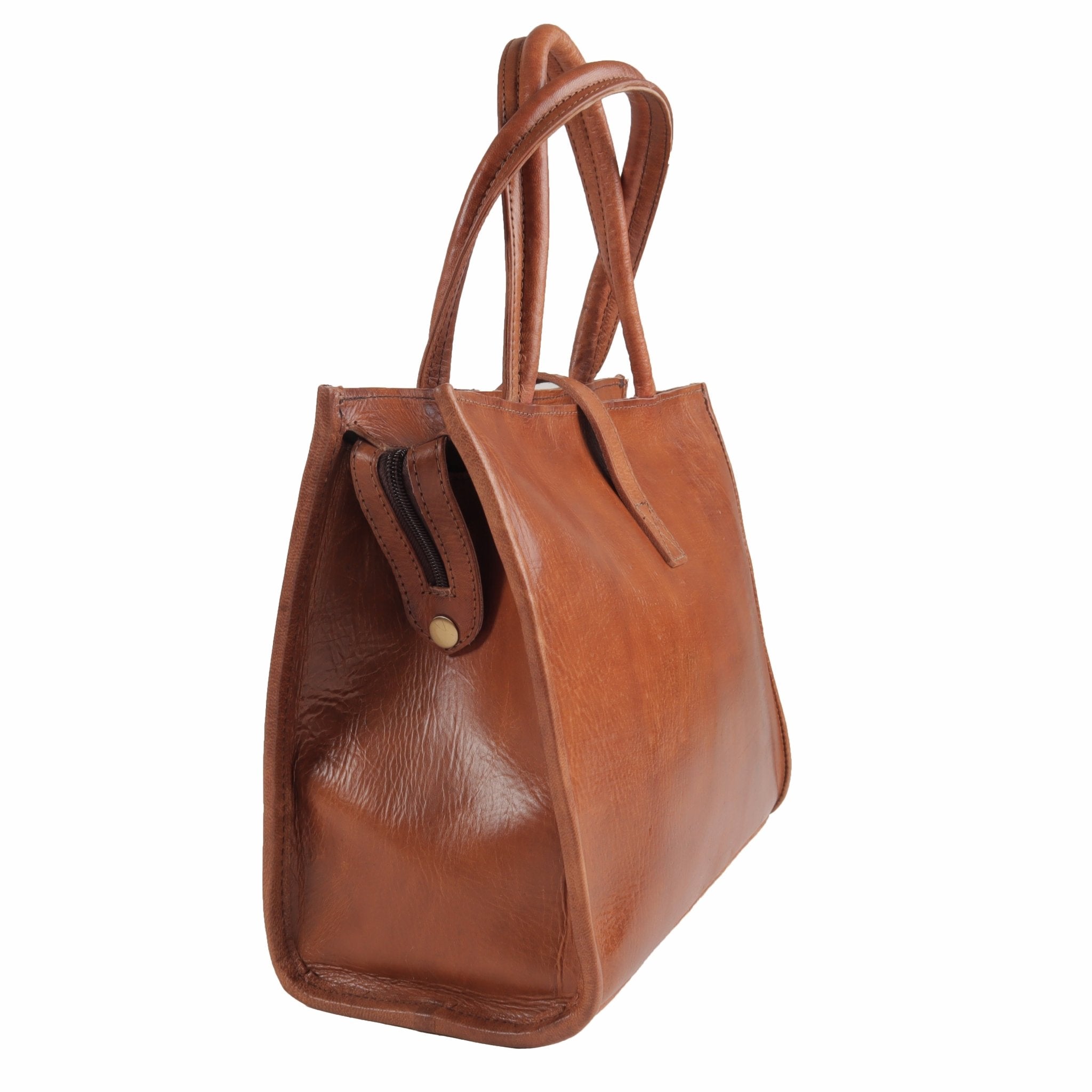 Gisele Leather Tote Bag light brown - Artisan Stories