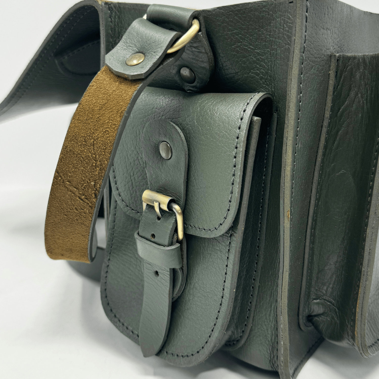 Green Leather Camera Satchel Bag - Artisan Stories