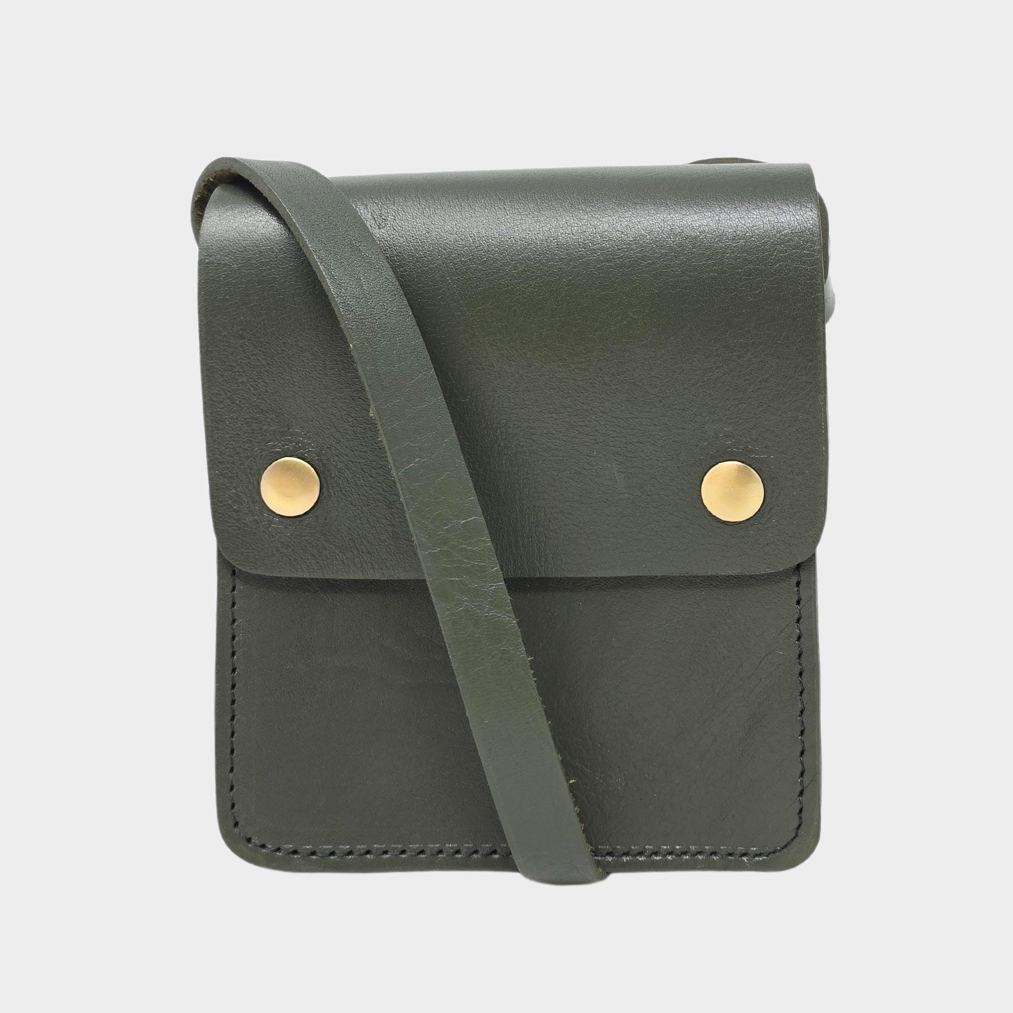 Green Small Leather Crossbody Bag with Pop Closure - Artisan Stories